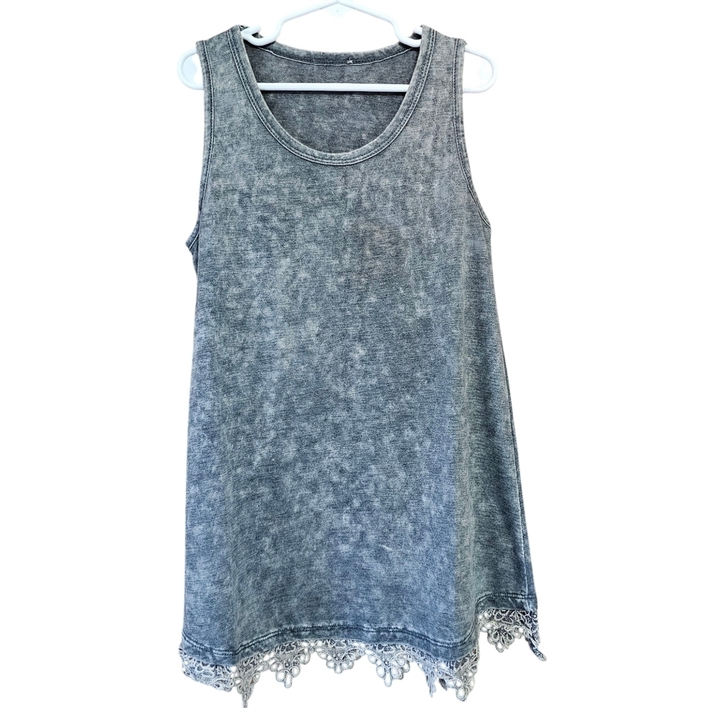 Hayden Girls Gray Tank Dress Lace Bottom Acid Washed Size 7/8